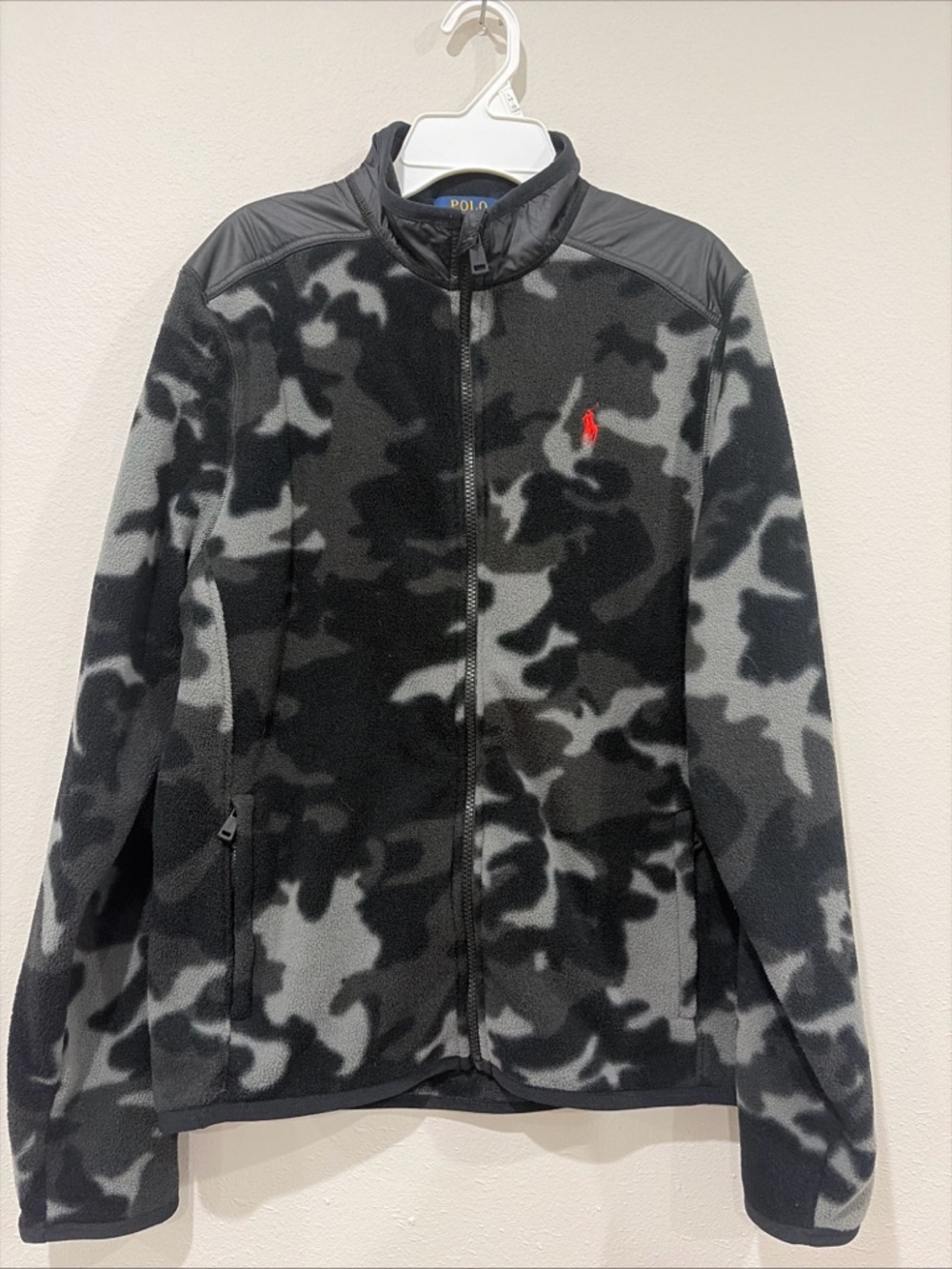 RALPH LAUREN Polo Black/Gray Camo Fleece Jacket Full Zip Boy XL 18-20 Logo Youth